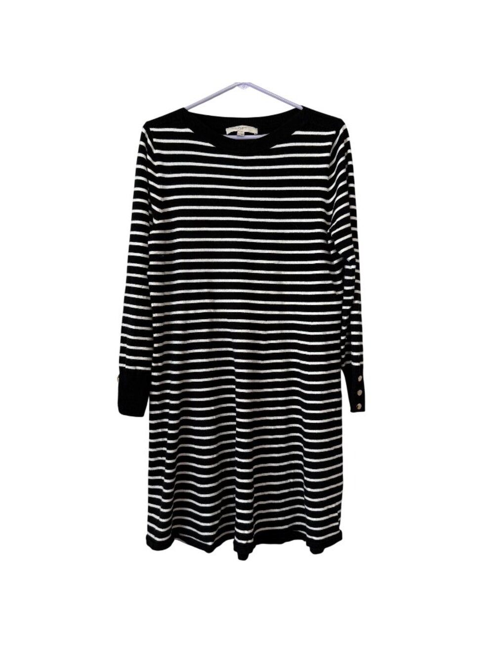 Striped Black & White Knit Dress Long Sleeves Loft Brand Womens XL